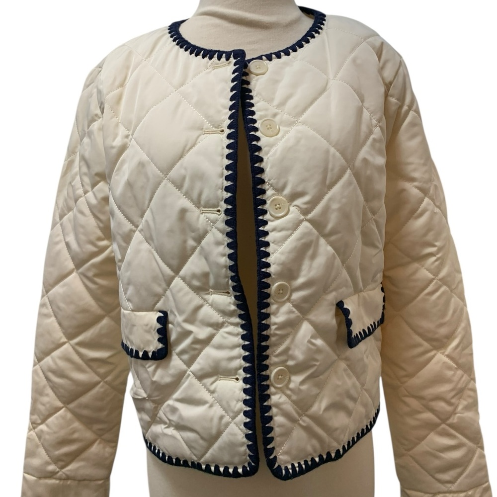 Wayf Cream Quilted Jacket with Black Trim